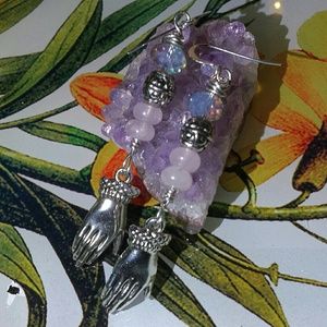 SOLD • Rose Quartz Antique Silver Hand Earrings